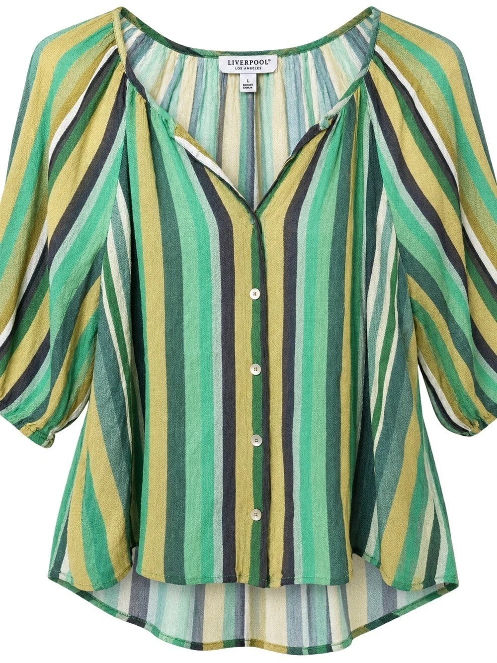 Liverpool Los Angeles Green Multi Stripe Boho Blouse Size L